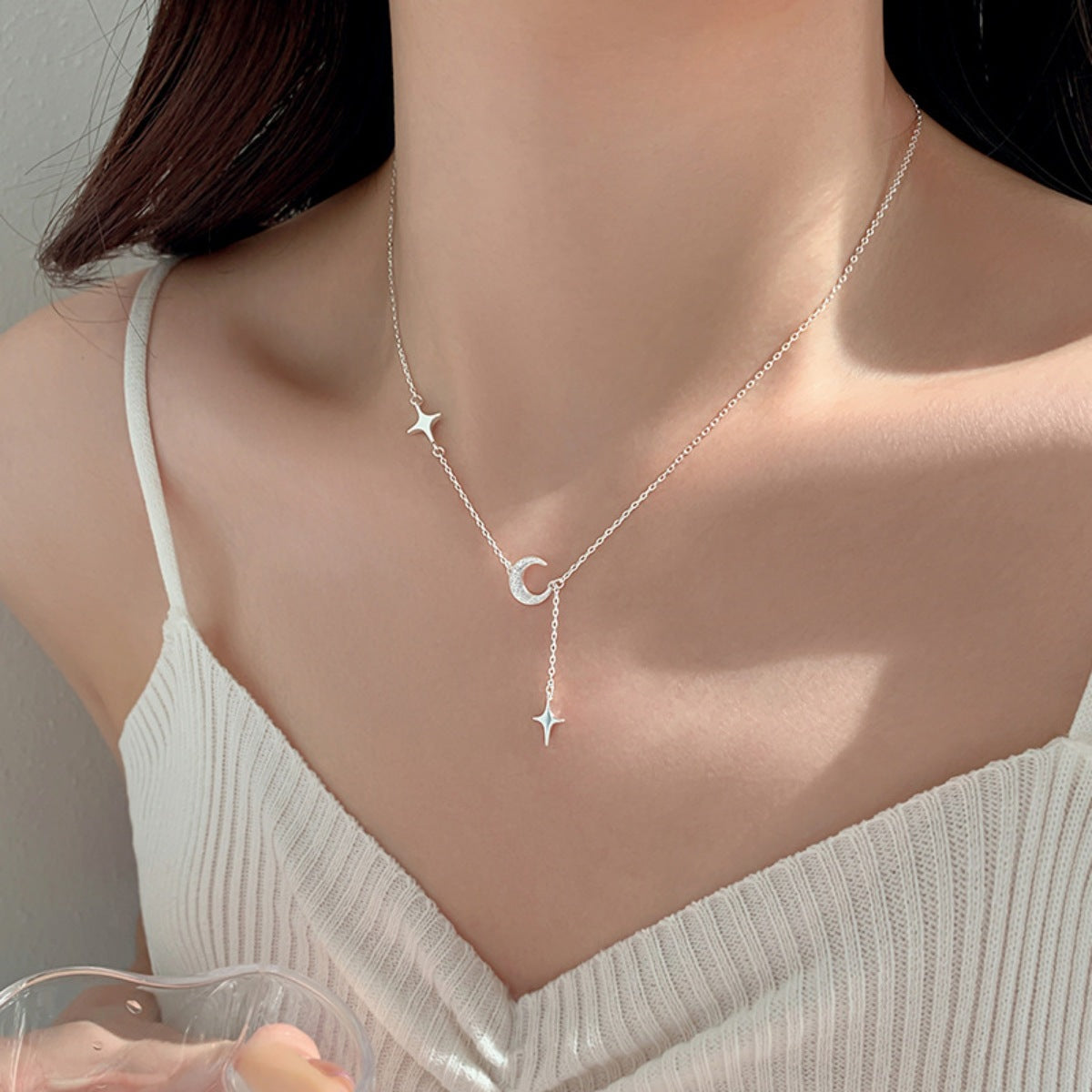 STAR JEWELRY スタージュエリーWG Moon Necklace 925 Sterling Silver Star Moon Necklace – Elsfree