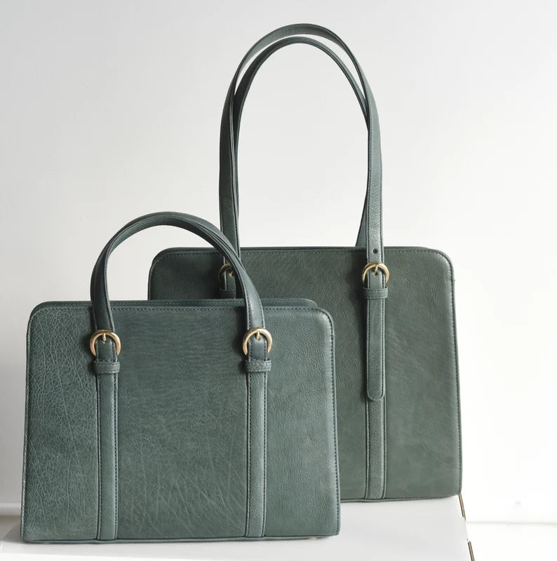 Structured Leather Handbag with Key Leash & Bottle Holder Tote