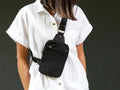 Leather Chest Bag Black Tactical Crossbody Bag Sling
