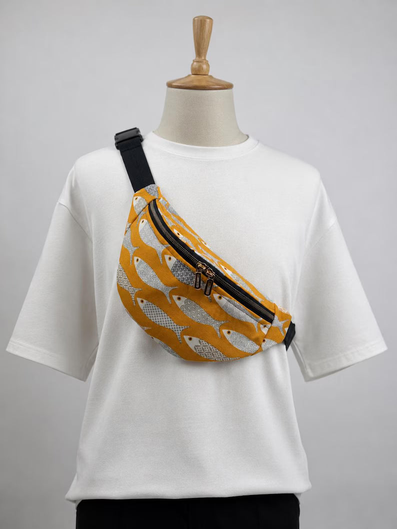 Single Strap Fish Print Chest Bag - Casual Crossbody Sling